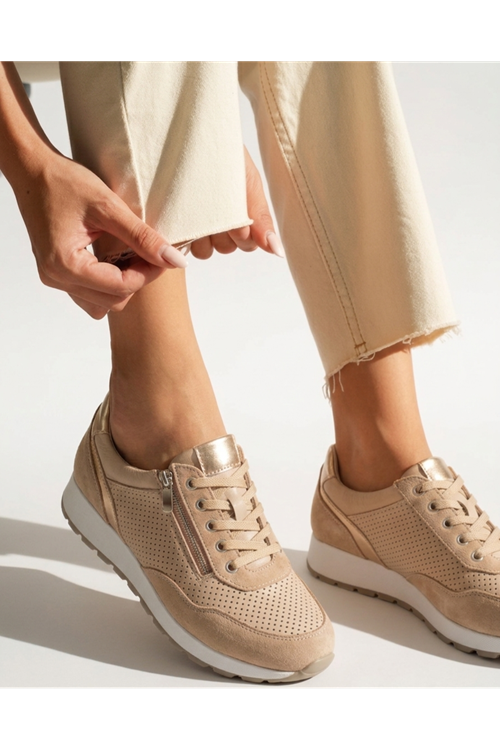 Bej Fermuarlı Günlük Spor Ayakkabı – Kadın Rahat Taban Sneaker | Hafif, Nefes Alabilir, Şık Tasarım