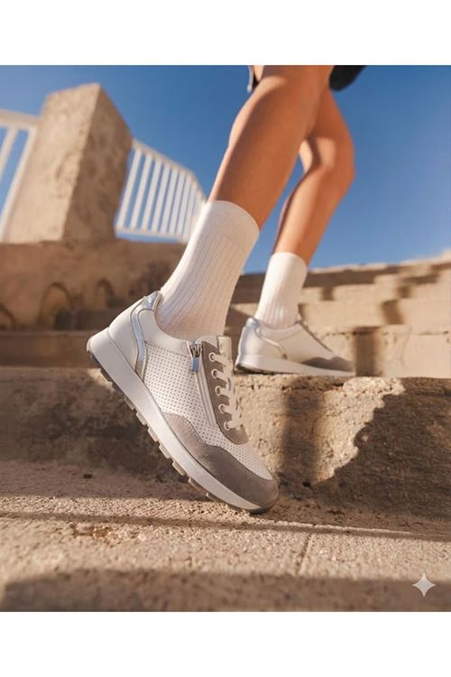 Beyaz Fermuarlı Günlük Spor Ayakkabı – Kadın Rahat Taban Sneaker | Hafif, Nefes Alabilir, Şık Tasarım
